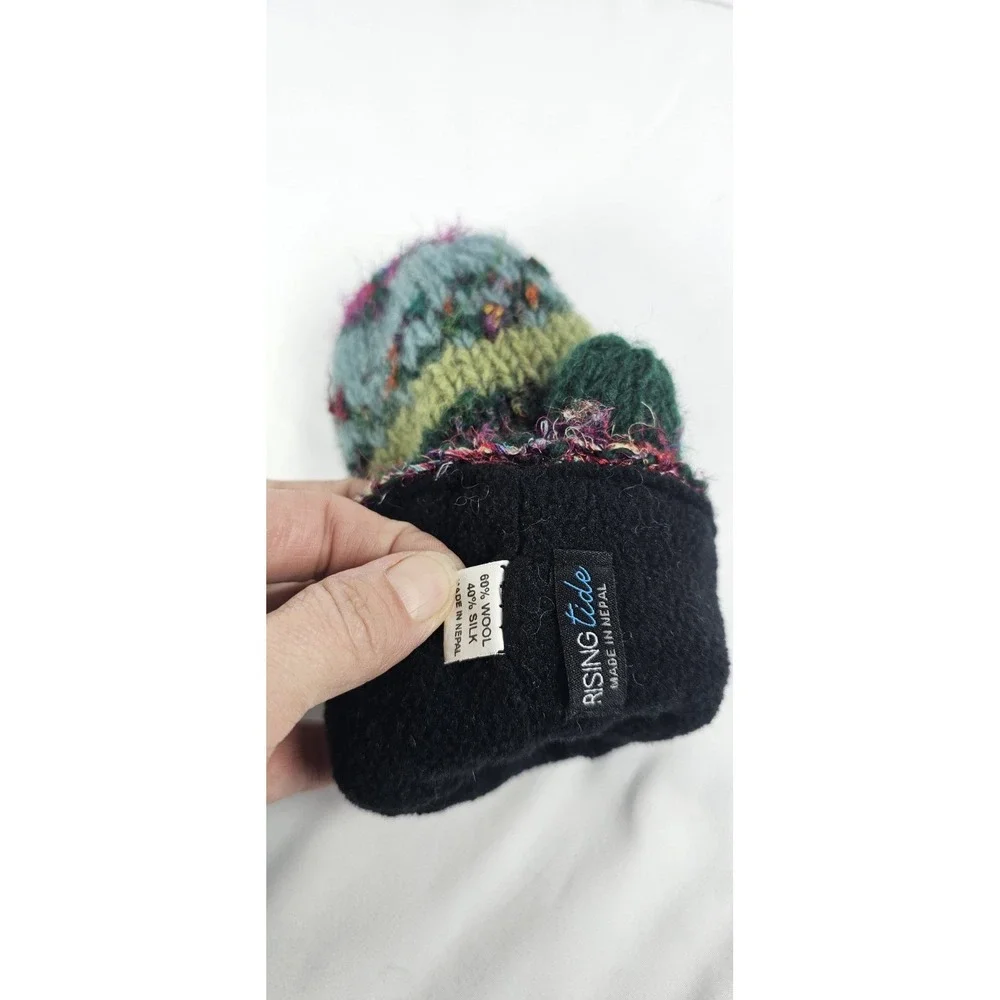 Rising Tide Wool Knit‎ Mittens Medium Fleece Lined Nepal Boho Winter Gloves